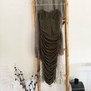 HELLO MOLLY X IZI ANGUS
END STAGE MESH MIDI DRESS OLIVE GREEN SIZE XS
